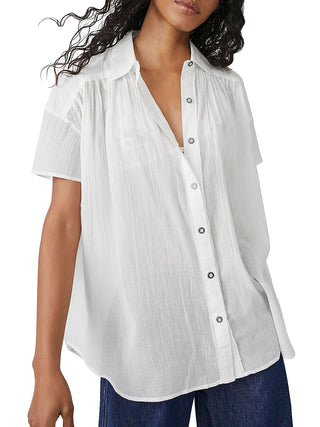 Camisa de algodão Free People Float Away, branca, tamanho XS