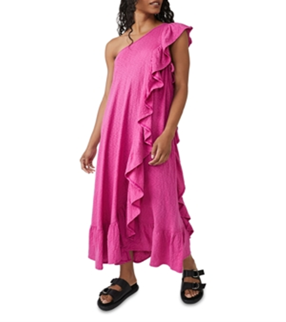 Vestido Elisa Cotton com babados e um ombro só, rosa, tamanho XS, da Free People