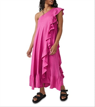 Vestido Elisa Cotton com babados e um ombro só, rosa, tamanho XS, da Free People
