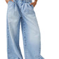 Calça Jeans de Perna Larga Equinox Cotton da Free People Azul Céu Aberto