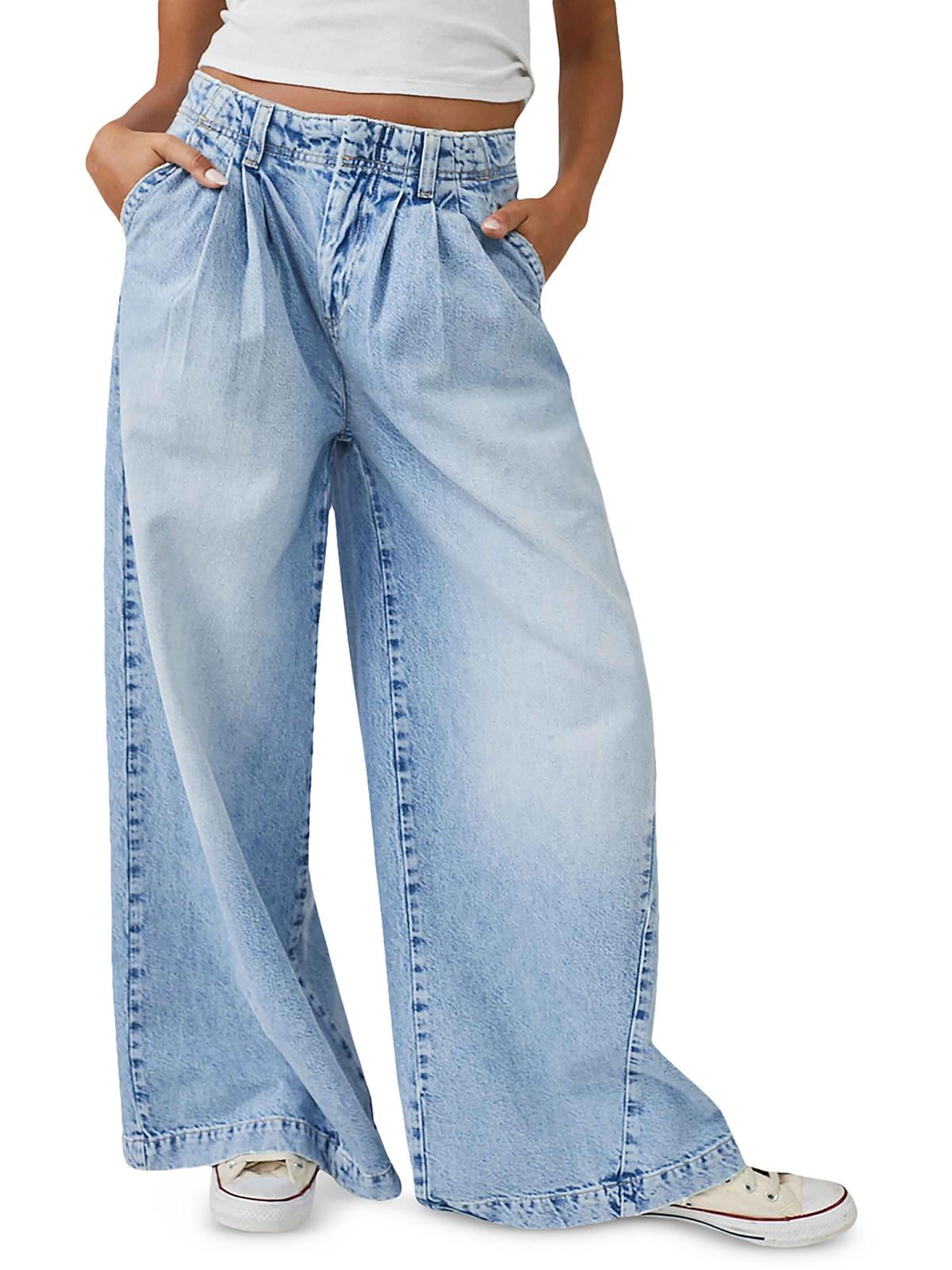 Calça Jeans de Perna Larga Equinox Cotton da Free People Azul Céu Aberto