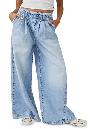 Calça Jeans de Perna Larga Equinox Cotton da Free People Azul Céu Aberto