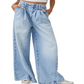 Calça Jeans de Perna Larga Equinox Cotton da Free People Azul Céu Aberto