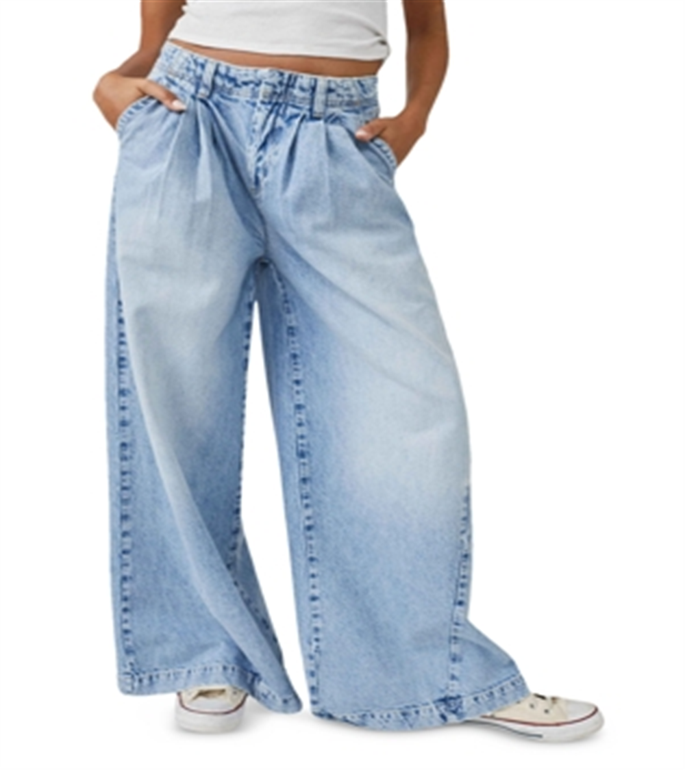 Calça Jeans de Perna Larga Equinox Cotton da Free People Azul Céu Aberto