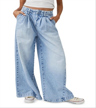 Calça Jeans de Perna Larga Equinox Cotton da Free People Azul Céu Aberto
