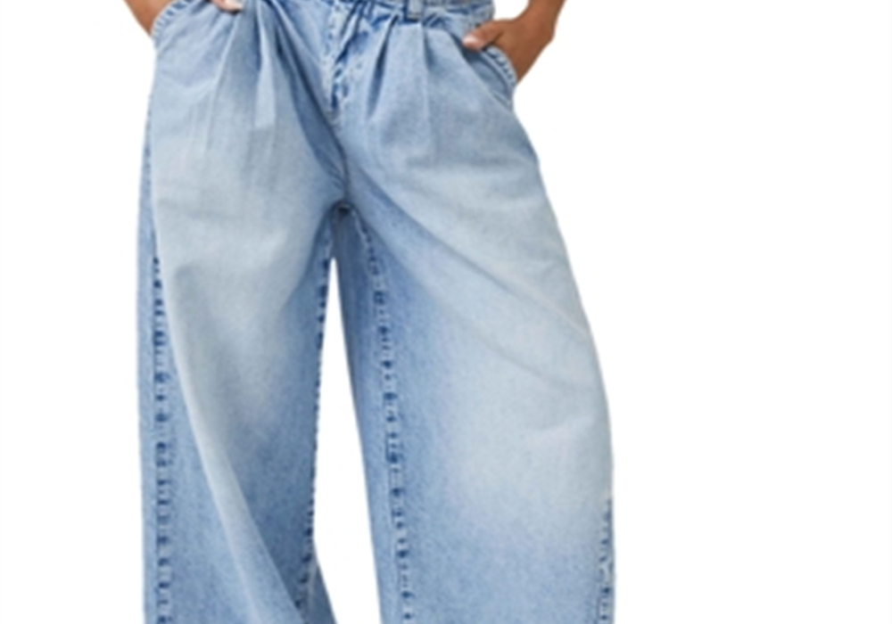 Calça Jeans de Perna Larga Equinox Cotton da Free People Azul Céu Aberto