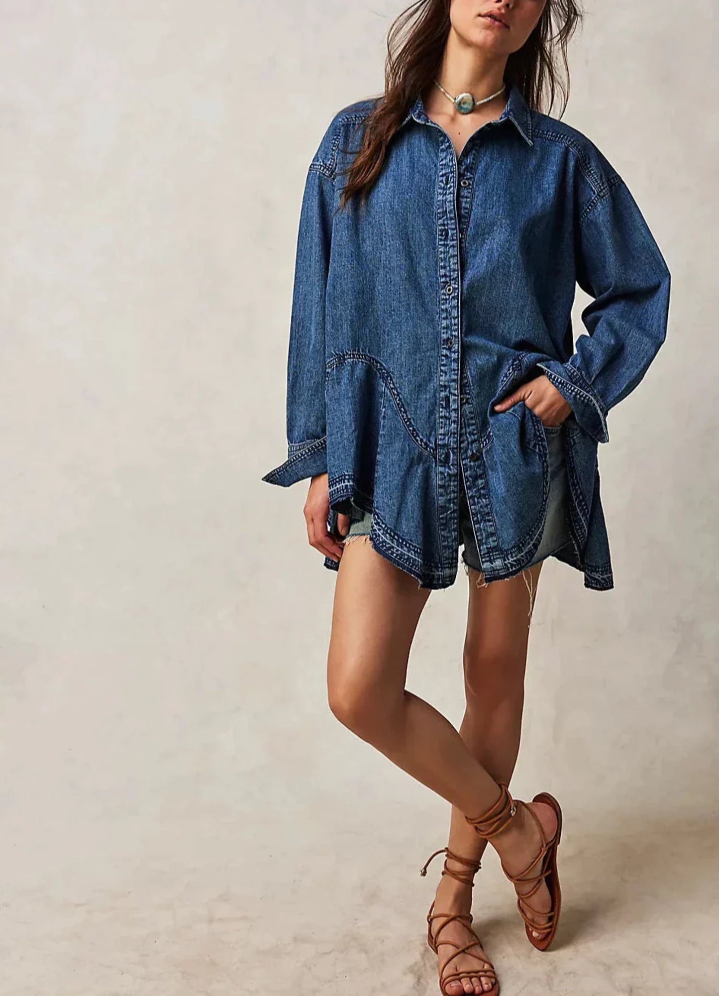 Camisa jeans Free People Freya azul tamanho P