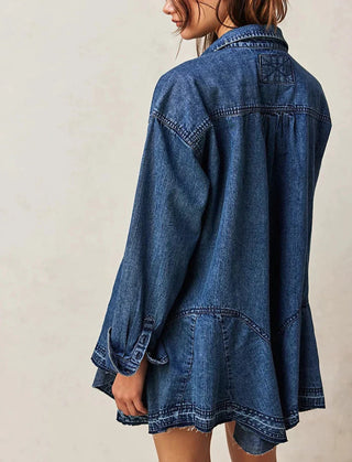 Camisa jeans Free People Freya azul tamanho P