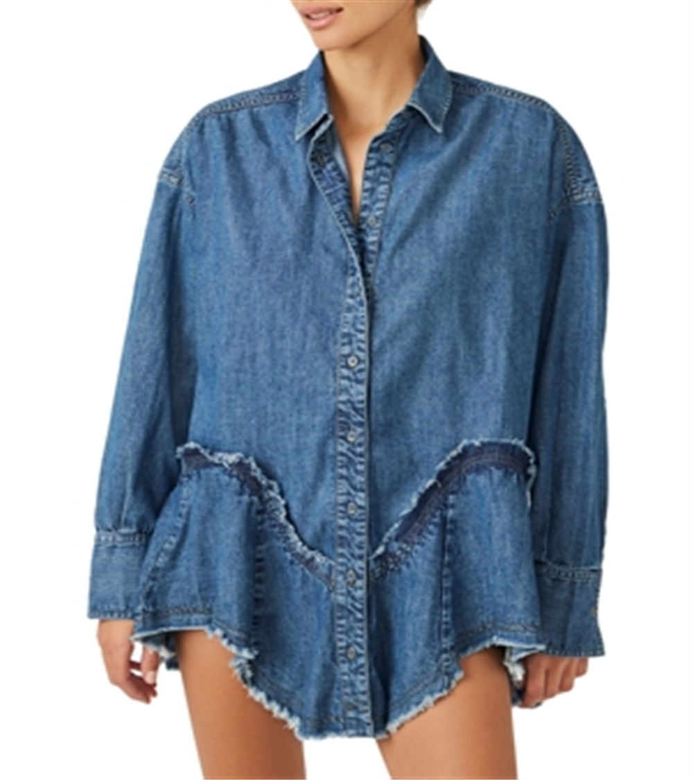Camisa jeans Free People Freya azul tamanho P