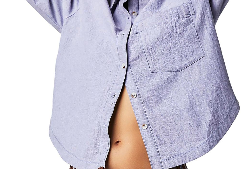 Blusa feminina de algodão com gola e botões We The Free, roxa