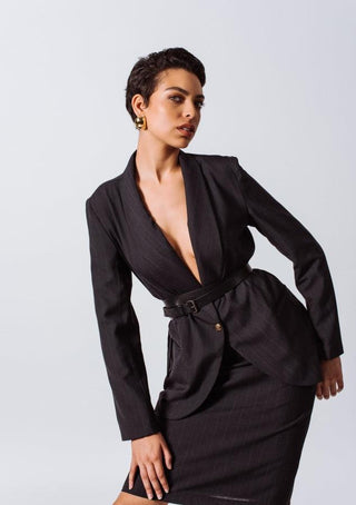 Blazer de abotoamento simples ShawlLapels – Jaqueta sob medida feminina