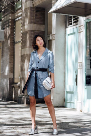 Vestido Blazer Azul Cielo – Vestido Estilo Blazer Feminino Sob Medida