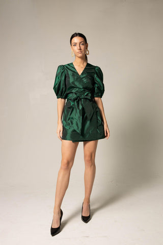 Vestido envelope verde brilhante – Vestido envelope elegante feminino