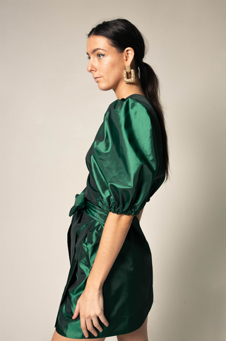Vestido envelope verde brilhante – Vestido envelope elegante feminino