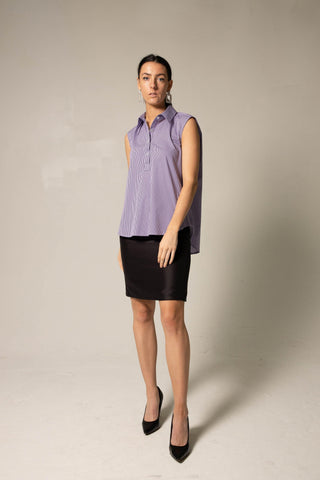 Camisa sem mangas roxa de algodão italiano – Top chique de verão feminino