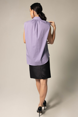 Camisa sem mangas roxa de algodão italiano – Top chique de verão feminino