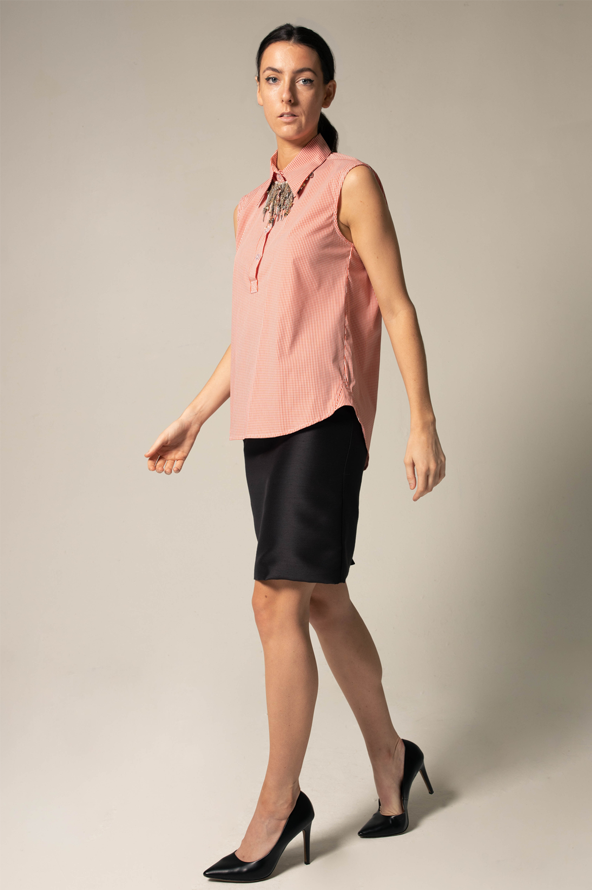 Blusa sem mangas laranja de algodão italiano – Blusa elegante de verão