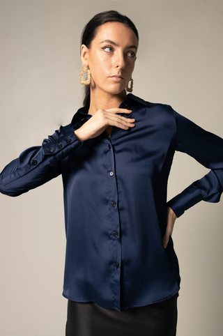 Classy Women Silk Blouse in Royal Blue – Elegant Silk Top