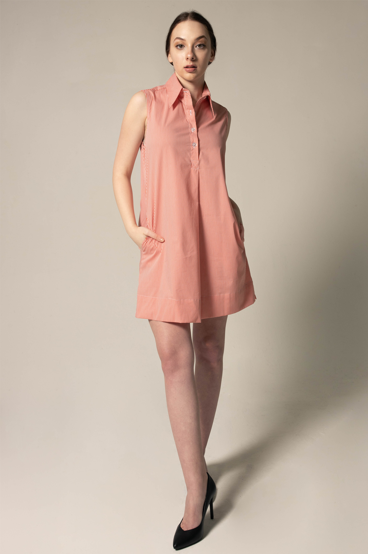 Vestido sem mangas laranja de algodão italiano – Roupa elegante de verão