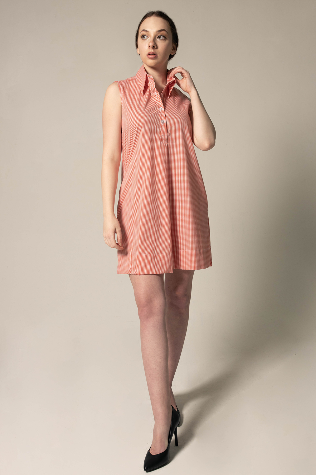 Vestido sem mangas laranja de algodão italiano – Roupa elegante de verão