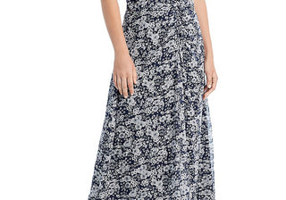 Vestido midi franzido Suzie Sea New York azul marinho