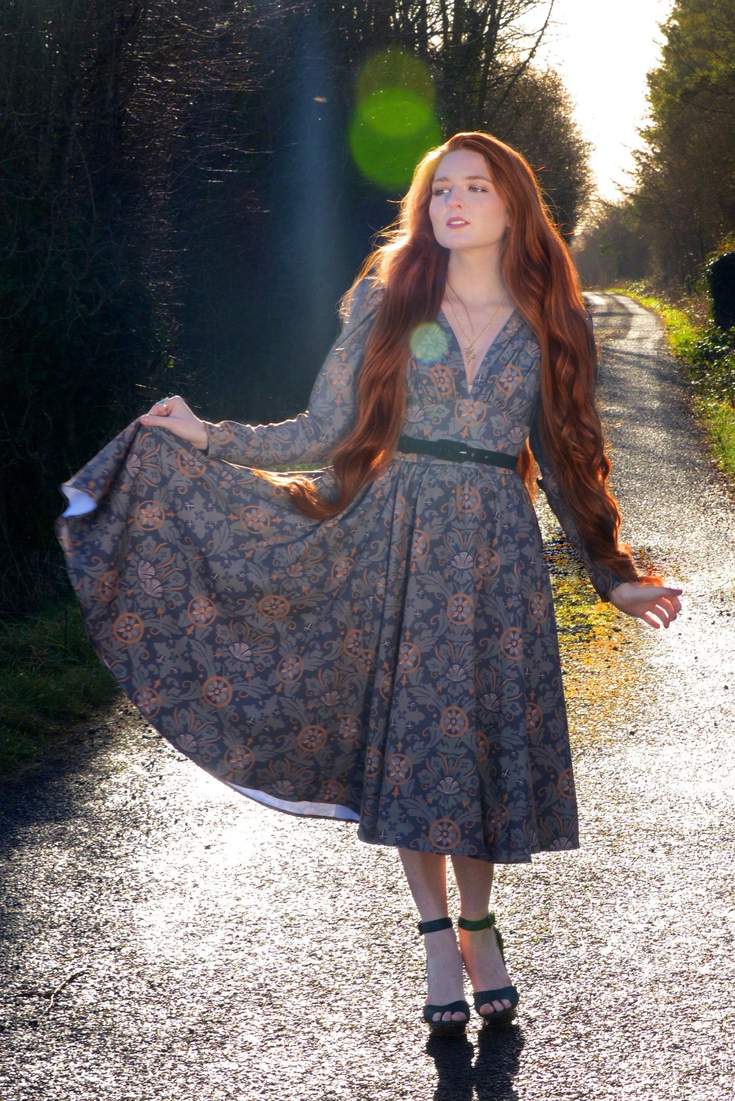 Luna 40s Swing Dress in Royal Woods Crepe | Laura Byrnes & Hope Johnstun