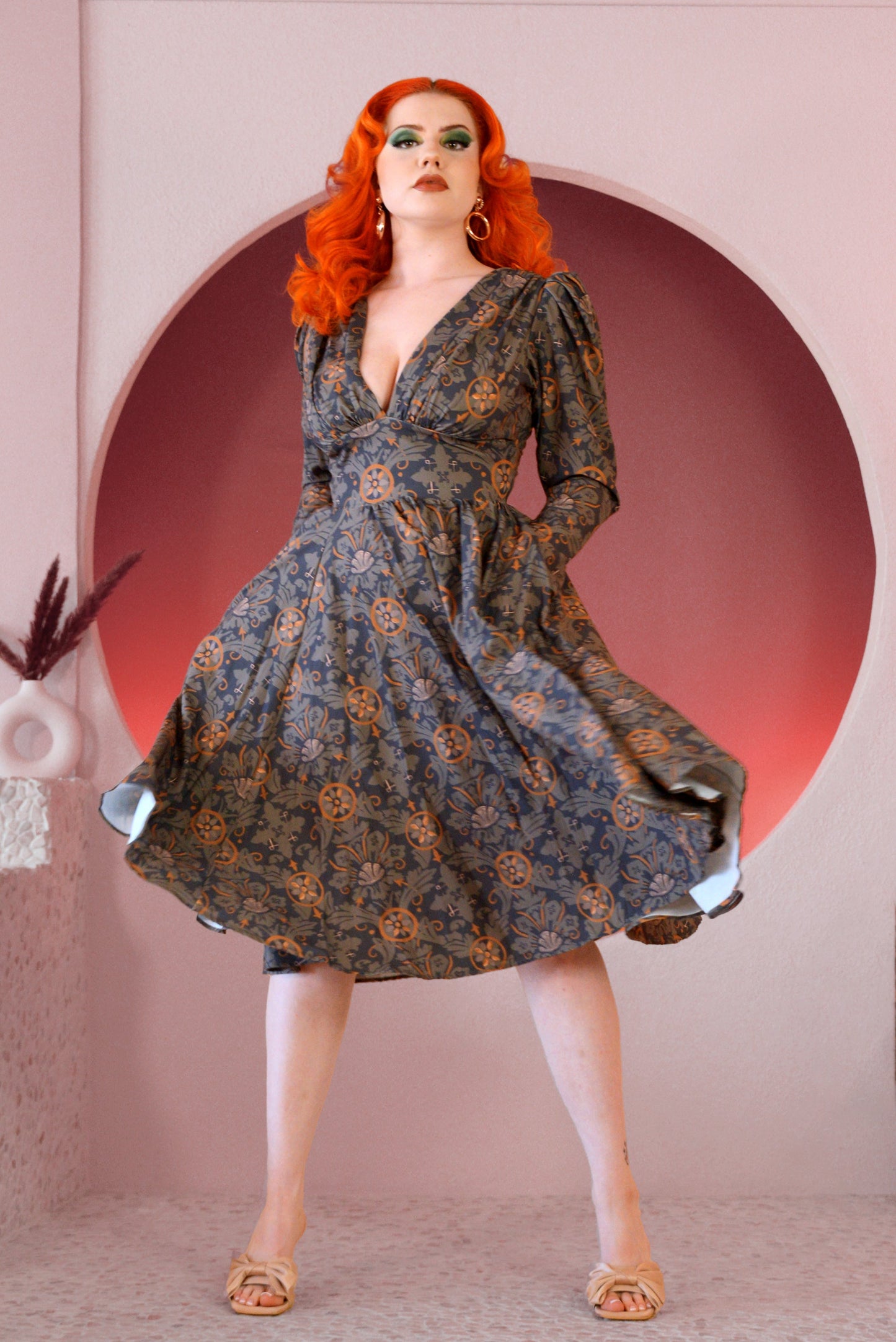 Luna 40s Swing Dress in Royal Woods Crepe | Laura Byrnes & Hope Johnstun