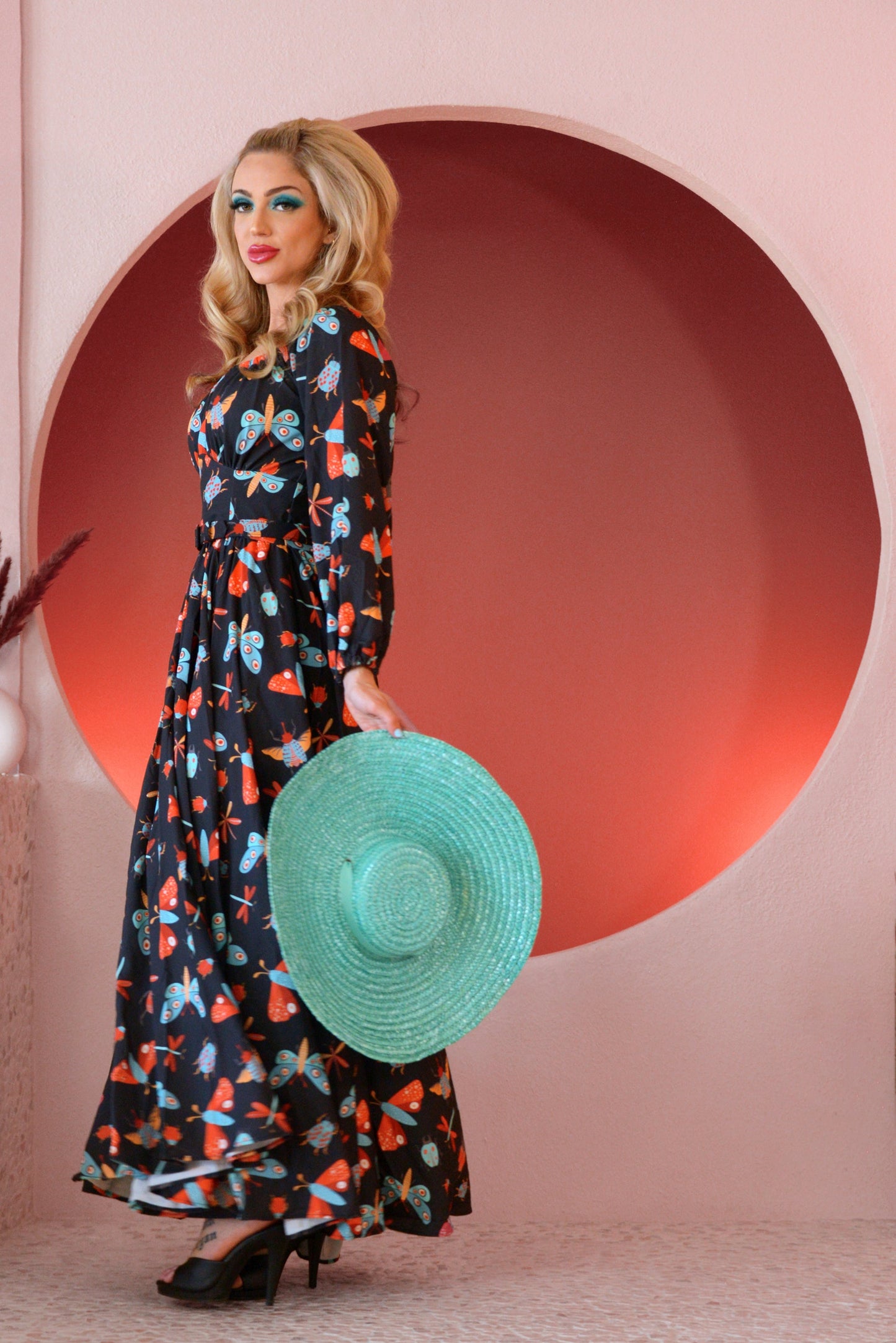 Swann 70s Maxi Dress in Insect Print Crepe | Laura Byrnes & Hope Johnstun