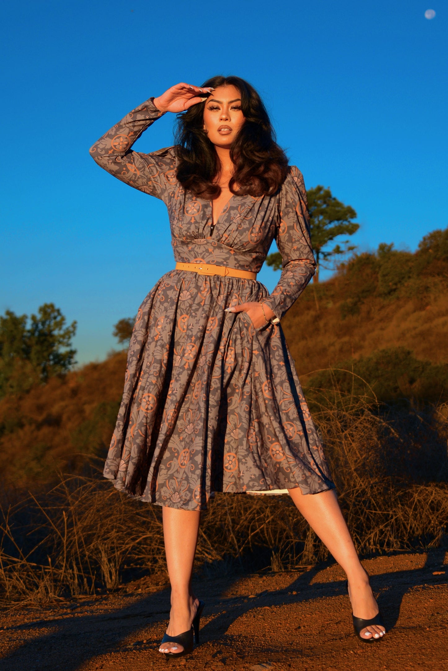 Luna 40s Swing Dress in Royal Woods Crepe | Laura Byrnes & Hope Johnstun