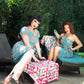 Michaela Wiggle Dress in Aqua Palm Print | Laura Byrnes & Hope Johnstun