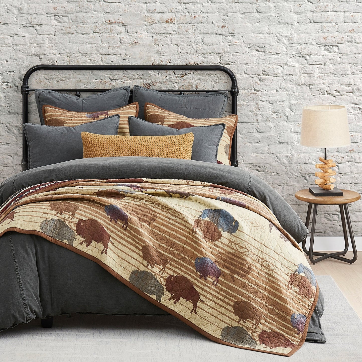 Paseo Road Home on the Range Printed Buffalo Aztec Western Style 3 Piece Reversible Quilt Set