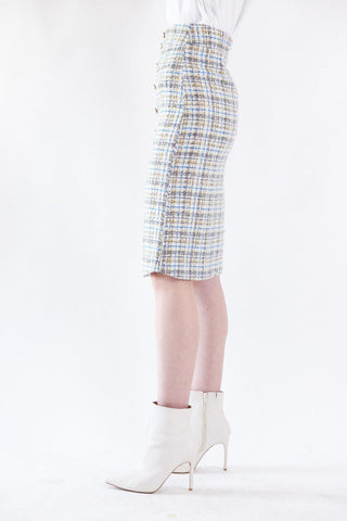 Luxe Plaid Tweed Pencil Skirt – Women’s Chic Tweed Skirt