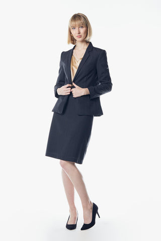 Blazer cinza escuro de alfaiataria – Blazer clássico de abotoamento simples