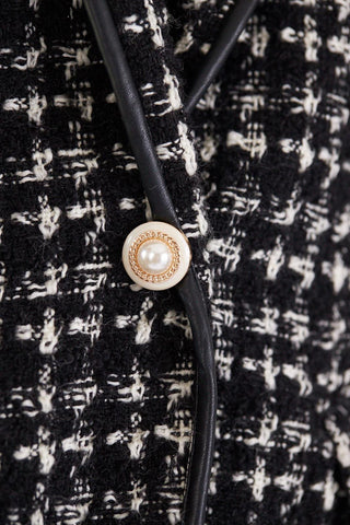 Black & White Tweed Checkers Blazer – Women’s Chic Tailored Jacket