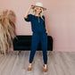 Zenana Macacão feminino estilo jogger com botões e bolsos, azul, tamanho grande, primavera