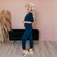 Zenana Macacão feminino estilo jogger com botões e bolsos, azul, tamanho grande, primavera