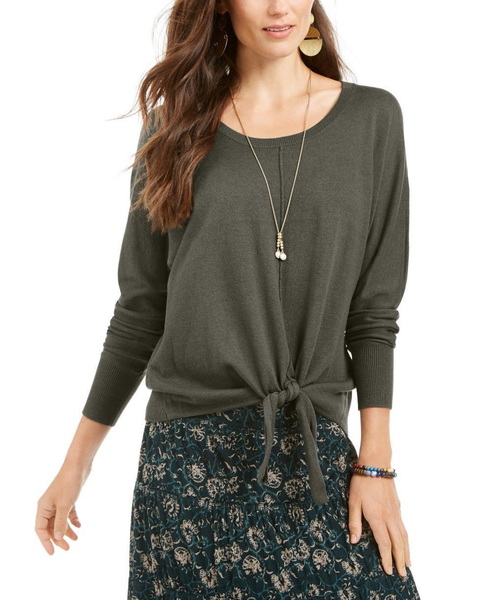 Suéter feminino com amarração frontal, estilo &amp; co, verde, tamanho médio