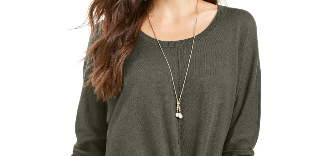 Suéter feminino com amarração frontal, estilo &amp; co, verde, tamanho médio