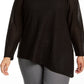 Blusa feminina plus size Calvin Klein de malha ondulada metálica com bainha assimétrica, preta, tamanho 2X