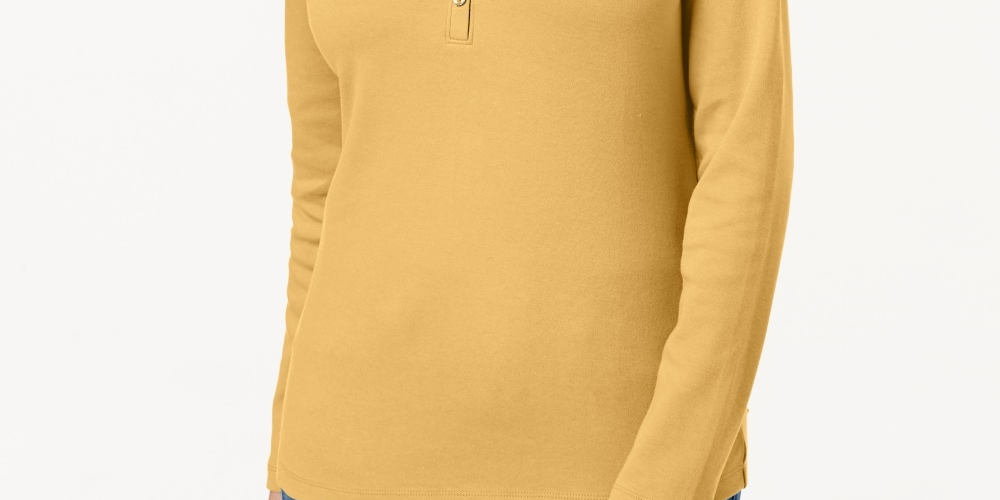 Karen Scott Top Henley de Algodão Feminino Bege Cáqui Tamanho P