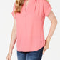 Top feminino Charter Club Petite com decote aberto e manga curta, rosa, tamanho 44