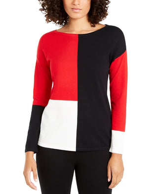 Blusa Alfani Feminina Ombro Caído Colorblock Vermelha Tamanho Pequeno Médio