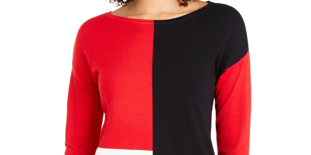 Blusa Alfani Feminina Ombro Caído Colorblock Vermelha Tamanho Pequeno Médio