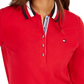 Camisa polo feminina Tommy Hilfiger com gola listrada, vermelha, tamanho pequeno