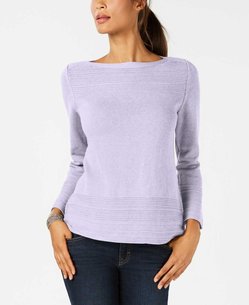 Karen Scott Suéter Feminino de Algodão com Gola Canoa Roxo Tamanho Médio