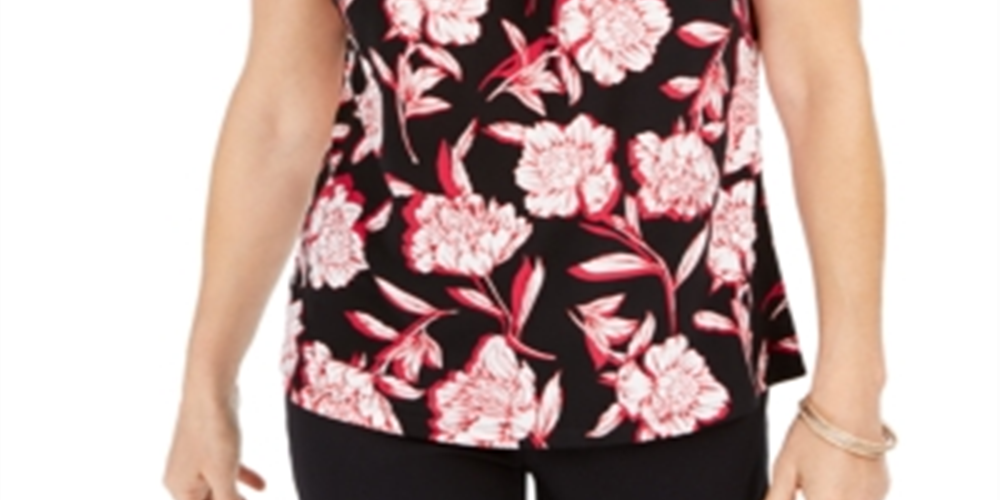 Blusa feminina Kasper com estampa de buraco de fechadura, rosa, tamanho pequeno, médio