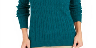 Charter Club Women's Cable Knit Turtleneck Sweater Green Size Petite S