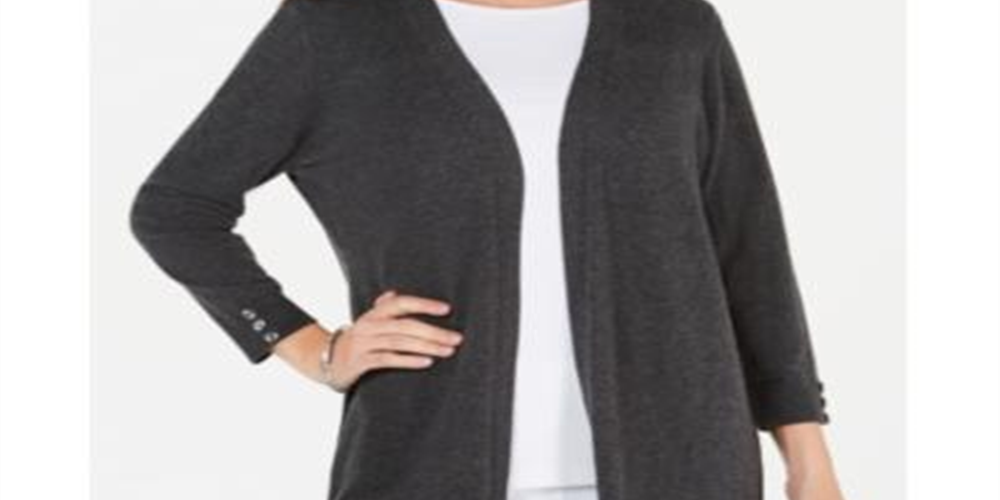 Karen Scott Cardigan Feminino Frente Aberta Cinza Carvão Tamanho Pequeno G