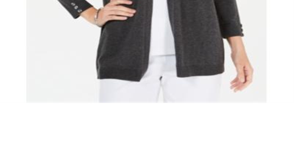 Karen Scott Cardigan Feminino Frente Aberta Cinza Carvão Tamanho Pequeno G