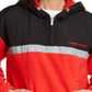Tommy Hilfiger Moletom com capuz feminino com bolsos e blocos de cores, manga comprida e zíper, tamanho médio, vermelho